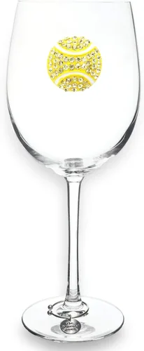 THE QUEENS' JEWELS Copa de vino con tallo con joyas de pelota de tenis, 21 onzas, regalo único para mujeres, cumpleaños, lindo, divertido, sin