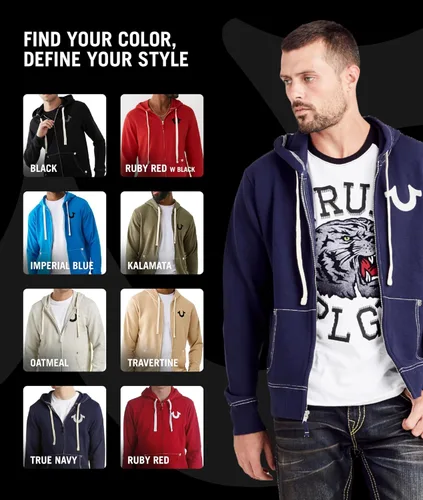 Miniatura 4 de True Religion - Sudadera con capucha y cremallera con logotipo de Buda para hombre