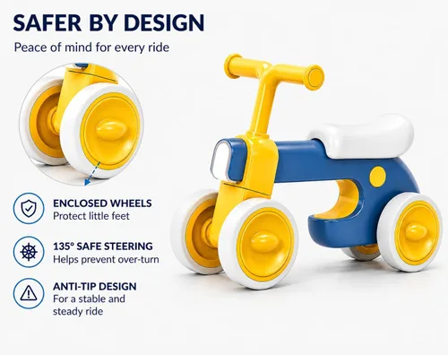 Miniatura 7 de Henry & Colin Bicicleta First Balance para niños de 1 año, bicicleta de 4 ruedas con luces divertidas y música, asiento suave, juguete sin pedales