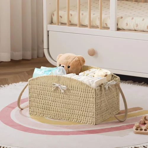 Miniatura 4 de HBlife Organizador de Caddy de Pañales, Cesta de Almacenamiento Grande Tejida a Mano para Pañales y Artículos Esenciales del Bebé - Diseño Curvo