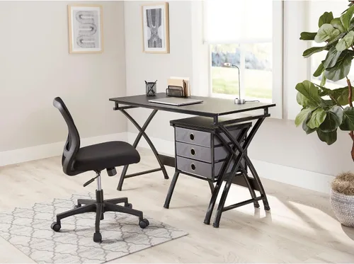Miniatura 8 de Realspace® X-Cross - Escritorio para computadora de 48 pulgadas de ancho con archivador, color negro