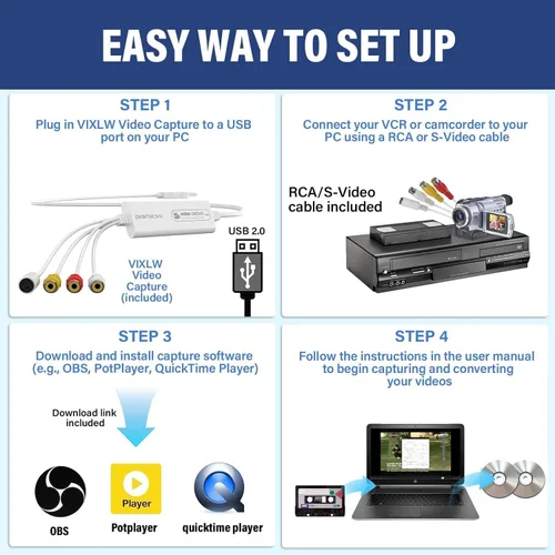 Miniatura 3 de Convertidor VHS a Digital, Tarjeta de Captura de Video USB, Dispositivo de Captura de Video, Convertidor RCA a USB, Convierta VHS VCR Hi8 Mini DV a