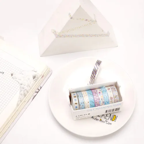 Miniatura 5 de YUBBAEX Juego de 10 rollos de cinta washi brillante, 8mm de ancho, de lámina dorada decorativa para diario de viñetas, álbum de recortes, Estrellas
