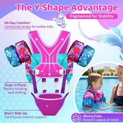 Miniatura 3 de Vvinca Chaleco de natación para niños de 22 a 66 libras, entrenador de natación para niños y niñas con correa de entrepierna antirozaduras