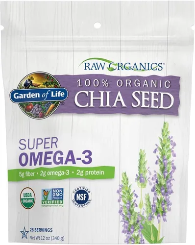Garden of Life Raw Organics Semillas de chía 100% orgánicas para batidos y pudín, alimentos de semillas enteras con superalimento Omega 3, 28