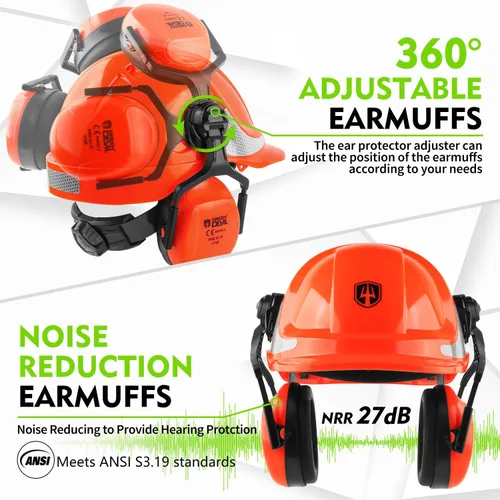 Miniatura 4 de GREEN DEVIL Casco protector de seguridad para motosierra, casco forestal con visera integrada de malla, protector facial de malla, orejeras 4 en 1