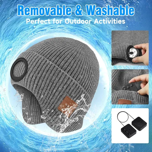 Miniatura 56 de Gorro Bluetooth con auriculares ligeros e inalámbricos, micrófono integrado y altavoces estéreo mejorados con música