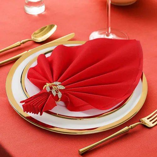 Miniatura 4 de KAMMAK Servilletas rojas desechables de papel con bolsillo, paquete de 100 servilletas plegables para recepción de boda, toallas de mano para Rojo