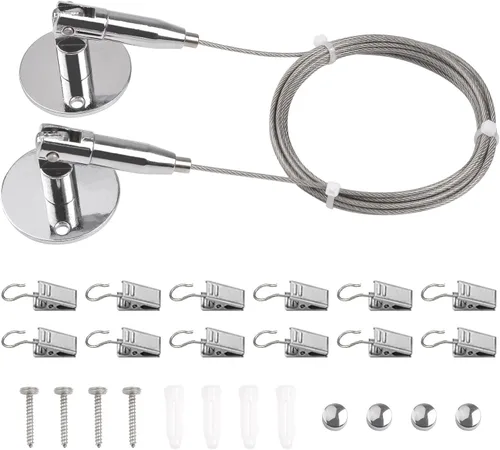 Juego de tendedero de acero inoxidable para exteriores, cuerda de alambre para colgar en la pared, juego de varillas de alambre para colgar fotos,