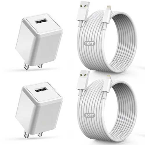 Miniatura 8 de Cargador de iPhone, cargador de viaje para iPhone, paquete de 2 unidades, cable Lightning de 6 pies, cable de carga rápida USB, cargadores de pared