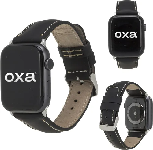 OXA Leather Handmade Classic Compatible with Apple Watch Band | Series 8 7 6 5 4 3 2 1 SE Ultra | Polished Stainless-Steel Buckle and Adapters | Men