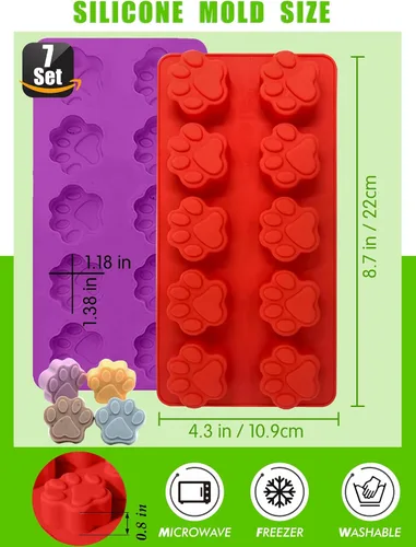 Miniatura 3 de Juego de 7, 4 moldes de silicona en forma de pata y hueso de cachorro y 3 piezas de acero inoxidable cortador de galletas de hueso, para golosinas