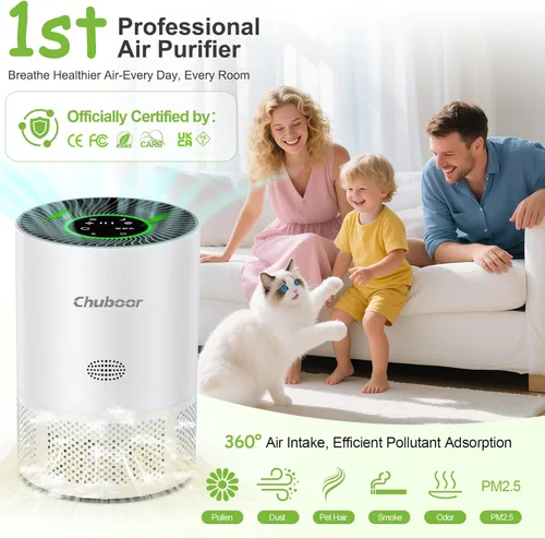 Miniatura 2 de Chuboor Purificadores de aire para habitaciones grandes del hogar, purificadores de aire H13 True HEPA para dormitorio, habitación, mascotas o humo