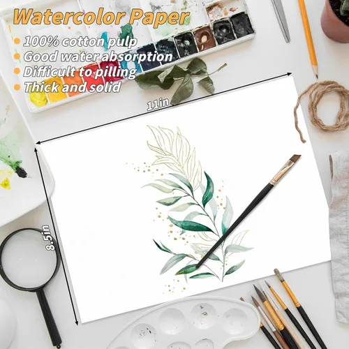 Miniatura 2 de 150 hojas de papel para acuarela a granel, papel de color blanco para estudiantes de pintura, adultos, artistas, dibujo - 65LB/180GSM papel de arte