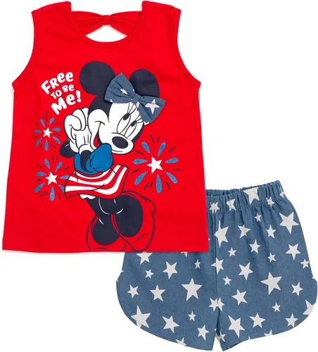 Miniatura 35 de Disney Minnie Mouse - Conjunto de camiseta floral arcoíris y pantalones cortos de cambray, tallas de bebé a niño grande (12 meses - 14-16)