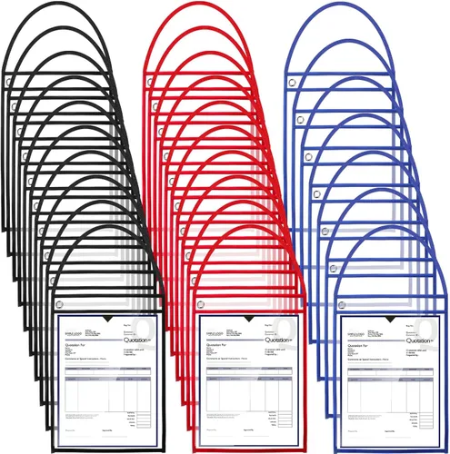 Miniatura 10 de Geyee Paquete de 50 soportes para boletos de trabajo, bolsillos para pedidos de trabajo para manga colgante de 9 x 12 pulgadas, soportes de boletos