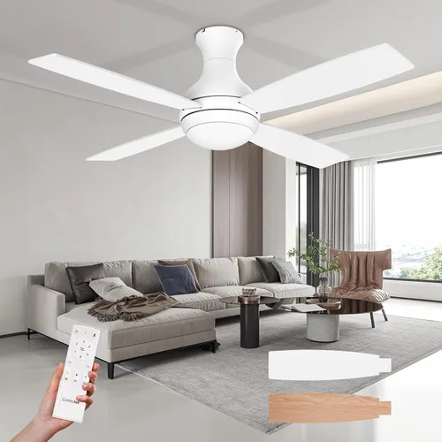 Miniatura 13 de Consciot Ventilador de techo de 52 pulgadas con luces, ventilador de techo negro moderno, control remoto, motor CC reversible silencioso, montaje