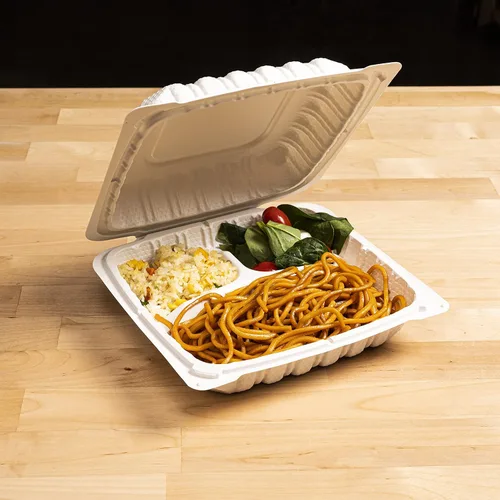 Miniatura 7 de TIYA - Recipientes de comida Clamshell color blanco, paquete de 150 unidades, 8 x 8 pulgadas, recipientes para llevar, plástico para microondas