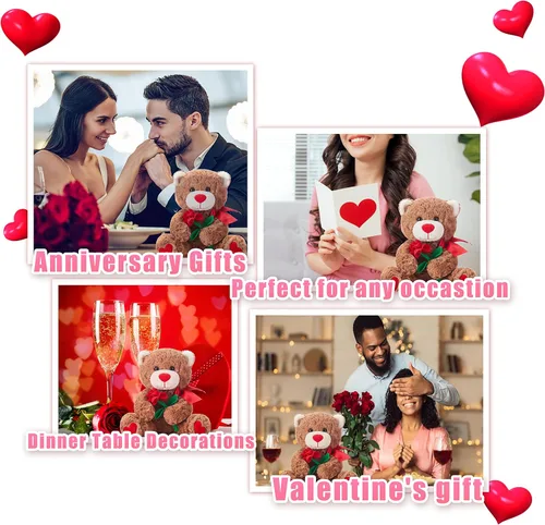 Miniatura 7 de IKASA Juguete de peluche de oso con lazo para San Valentín, lindo juguete pequeño de peluche suave de 10.6 pulgadas, regalos para novia (oso)