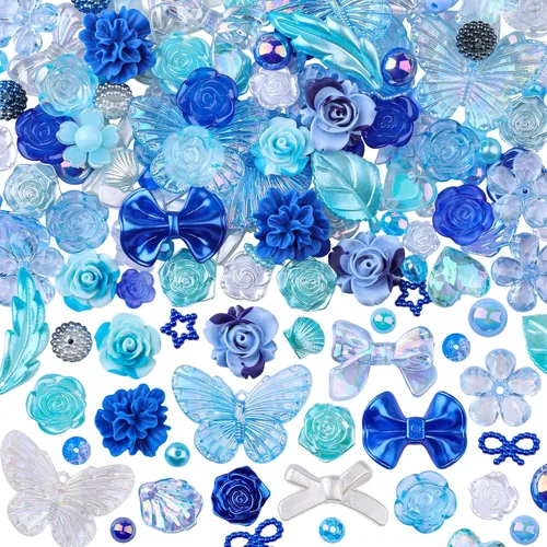 Miniatura 13 de 350 piezas de resina 3D ABS coloridos lazos de flores de rosas con parte trasera plana, cuentas de perlas semicirculares para pulseras, aretes