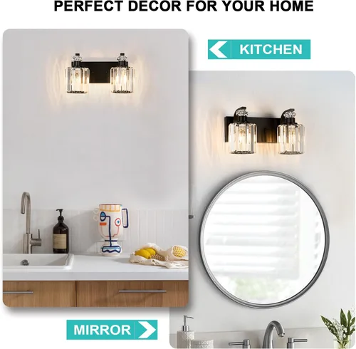 Miniatura 8 de Lámparas de baño negras con pantalla de cristal K9, iluminación de baño sobre espejo, luces de tocador para sala de estar, dormitorio, baño