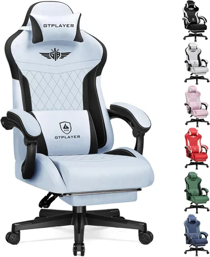 Miniatura 10 de GTPLAYER Silla de juegos con reposapiés, silla de juegos grande y alta, silla de oficina de computadora con soporte lumbar para adultos, silla