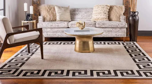 Miniatura 3 de Unique Loom Athens Collection - Alfombra clásica geométrica moderna con diseño de bordes, 8 x 8 pies, beige/negro Beige y gris/beige