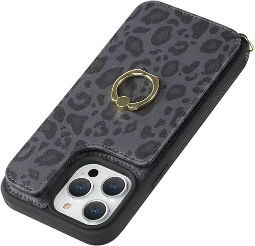 Miniatura 7 de Lipvina Funda para iPhone 13 Pro con tarjetero y correa para mujer, cordón cruzado, soporte de anillo con soporte, cierre a presión, bonitas fundas