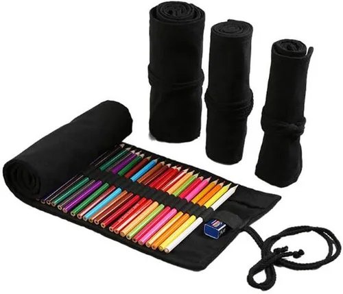 FZBNSRKO Estuche de lona de colores para lápices, soportes para estudiantes, artistas, adultos, organizadores de almacenamiento de viajes para Negro