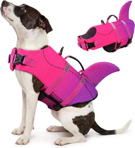 Miniatura 47 de Queenmore - Chaleco salvavidas Ripstop de tiburón para perro, ajustable, con alta flotabilidad y asa de rescate duradera, para perros pequeños