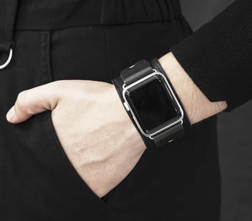 Miniatura 2 de Correa de cuero cosida ancha compatible con Apple Watch de 1.496 in 1.575 in 1.614 in 1.654 in 1.732 in 1.811 in 1.772 in 1.929 in, hecho a mano UA