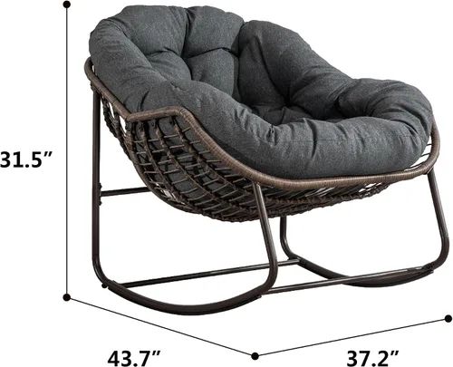 Miniatura 2 de Mecedora para patio al aire libre, silla Pa-Pasan, silla de huevo para exteriores, cómodas sillas tapizadas con cojín acolchado, adecuadas para Gris