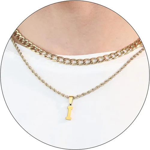 Miniatura 22 de SENRAN Collar con inicial en capas de la A a la Z para hombre, cadena de cuerda torcida de acero inoxidable de 18 a 20 pulgadas, dije de letra