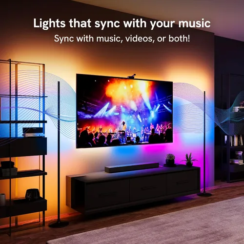 Miniatura 7 de Lámpara de pie Aura RGBICW, iluminación ambiental LED de esquina con control por aplicación y voz con sincronización de música, 1000 lúmenes, 4 mil