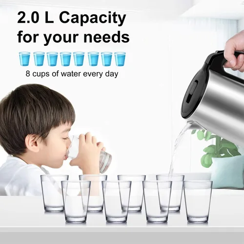 Miniatura 3 de WOOLALA Hervidor de agua eléctrico de 2.0 L, caldera y calentador de agua de gran volumen, calentador de agua caliente de acero inoxidable