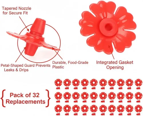 Miniatura 2 de Hyuduo 30 piezas de repuesto para comedero de colibríes, anillos de comedero de colibríes, puertos de alimentación de flores para comederos de Rojo