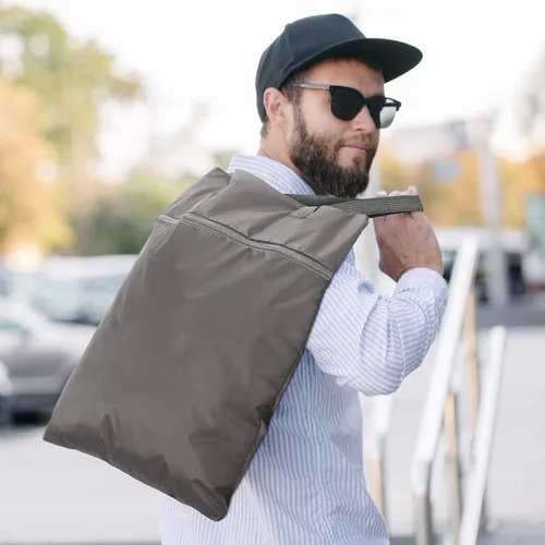 Miniatura 4 de 2 bolsas de lavandería de viaje impermeables con asa, bolsa de ropa sucia para viajes, cesta de lavandería colgante con dos bolsillos con Gris