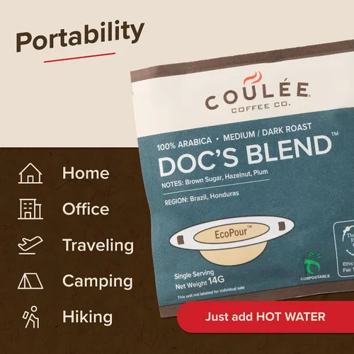 Miniatura 5 de Coulée EcoPour Doc's Blend Café, todo el papel de una sola porción para verter sobre café árabe, tostado oscuro, uso para acampar o viajar
