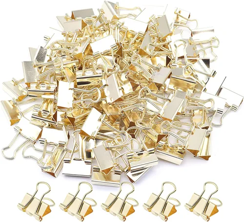 Clips de carpeta dorados, clip de papel mini, abrazaderas de papel pequeñas de 15mm (5/8 pulg.), paquete de 100 clips de micro tamaño para oficina,