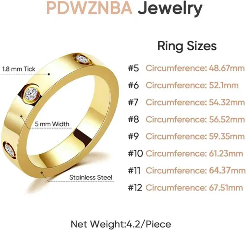 Miniatura 6 de PDWZNBA Love Friendship Ring 18K Gold-Plated Stainless Steel Promise Ring Wedding Band Jewelry Birthday Gifts for Women