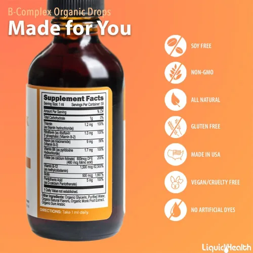 Miniatura 5 de LIQUIDHEALTH USDA - Gotas de complejo orgánico de vitamina B para hombres y mujeres, energía natural, enfoque mejorado, memoria y estado de ánimo