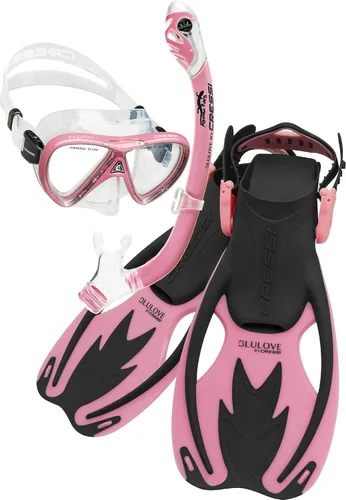 Cressi Kit de esnórquel junior para jóvenes de 3 a 10 años - Máscara + snorkel seco + aletas ajustables + bolsa de red - Equipo ligero y colorido -