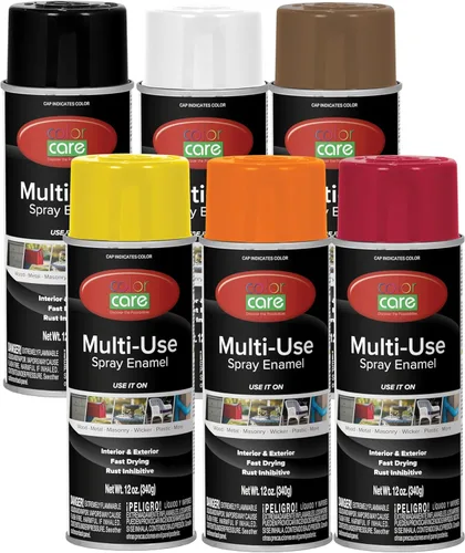 Pintura en aerosol, 12 onzas, paquete de 6 (mezcla de colores cálidos: blanco brillante, rojo rubí, naranja, amarillo, marrón, negro brillante) –