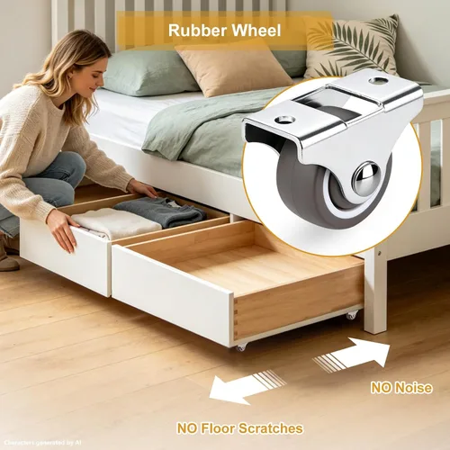 Miniatura 2 de Juego de 4 ruedas rígidas pequeñas de 1 pulgada de goma silenciosa de perfil bajo No Floor Marks, Soft, Load 100 Lbs, Mini Fixed Drawer Rollers