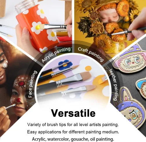 Miniatura 2 de Transon Juego de 6 pinceles para pintura artística, cerdas flexibles para acuarela, acrílico, gouache, óleo, cuero, lona y pintura facial