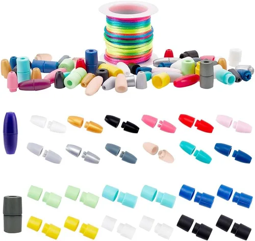 Miniatura 11 de PH PandaHall 30 Juego de Cierres Separables para Cordones, Cuerdas de Cordón de Nylon Dorado de 10m 2mm con Conectores de Barril de Plástico