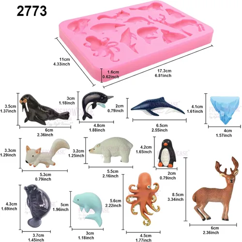 Miniatura 3 de Molde de silicona para fondant Arctic Animals de 11 cavidades de 1 a 3 pulgadas Vida Silvestre Polar