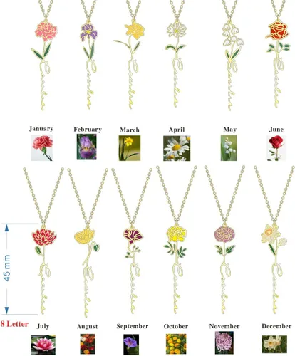 Miniatura 2 de Birth Flower Name Necklace Personalized 18K Gold Plated Birth Month Flower Necklace Dainty Flower Necklace Custom Jewelry Mothers Birthday Christmas