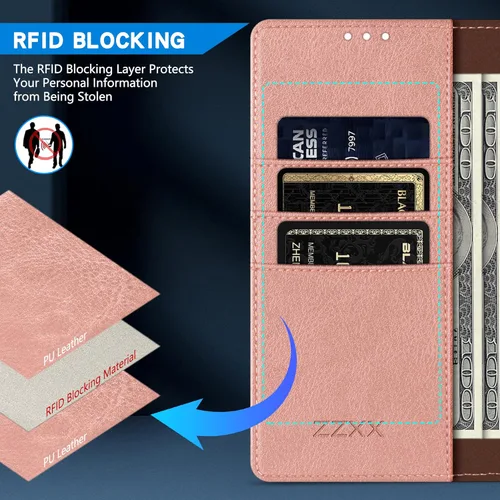 Miniatura 3 de ZZXX Funda tipo cartera para Samsung Galaxy S22 con ranura para tarjeta de bloqueo RFID, función atril, cierre magnético, funda protectora de cuero