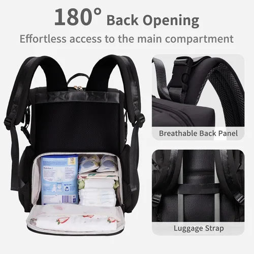 Miniatura 4 de CEI-CEI Bolsa de pañales de neopreno, mochila grande de maternidad para recién nacidos, mochila de viaje impermeable para mamá papá con bolsillos